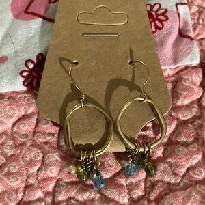 Chic Gold Hoop Earrings with Blue and Green Beads